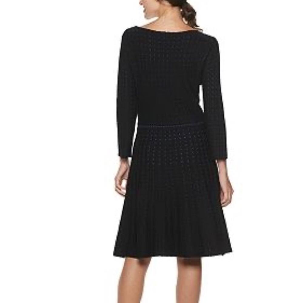 Nina Leonard Women's Black/Tan Contrast Dot Fit & Flare Sweater Dress sz M - Picture 4 of 6